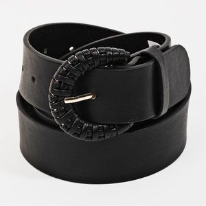 Braided Buckle Faux Leather Belt | Black